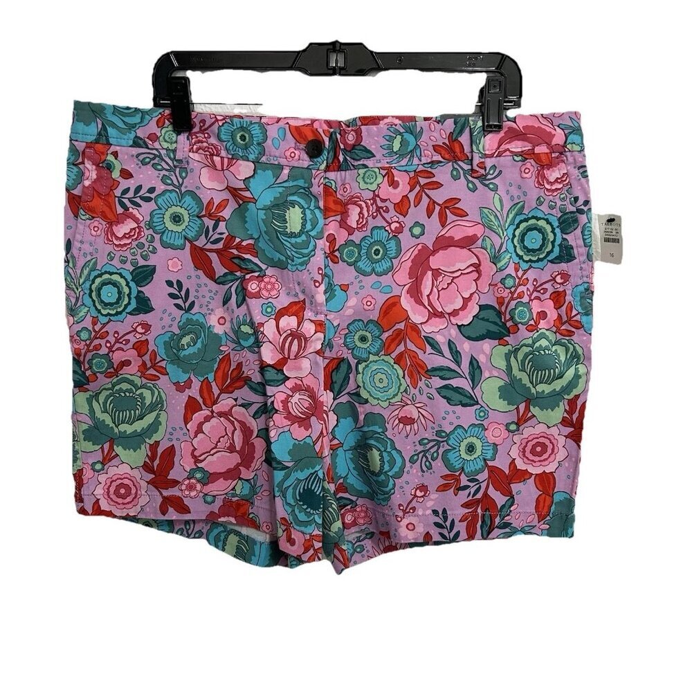 Talbots Relaxed Chino Short Sz 16 Floral Sketched Bloom Cotton Blend Stretch 6"